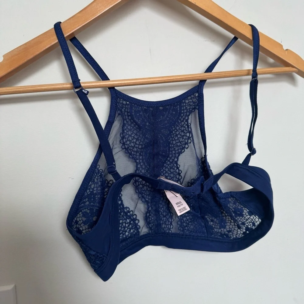 Victoria’s Secret Lace Bralette | Navy Blue Sheer Floral Lace Bralette XS - Picture 4 of 5